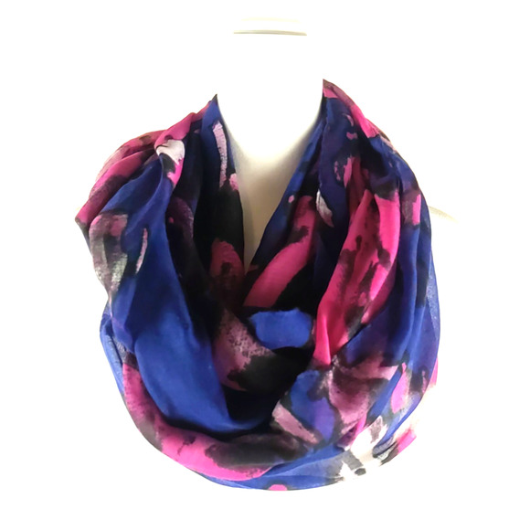 Infinity Scarf Blue Pink Gray 68 X 22 Fall Colors - Picture 4 of 4